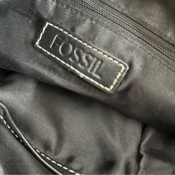FOSSIL Crossbody Bag Signature Logo Canvas Adjustable Leather Strap Leather Trim - Picture 4 of 8